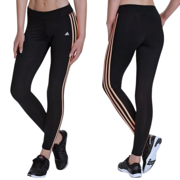 Adidas Climalite Stretch Performance Tight Cropped Black Original Stripe LARGE - Picture 1 of 15
